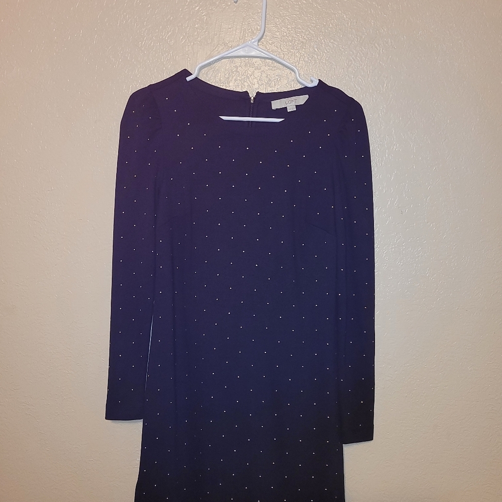 LOFT Midnight Blue Dress with Gold Accents